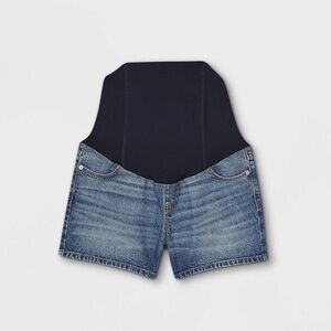 Isabel over belly low rise Blue Denim Maternity Shorts 6